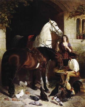 Alimentando al caballo árabe 2 Herring Snr John Frederick Pinturas al óleo